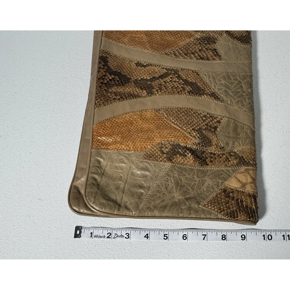 Vintage Reem Snakeskin Leather Patchwork Boho Festival Clutch‎ Zip Pouch